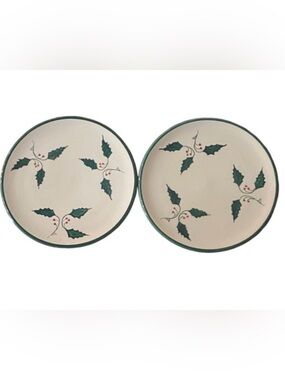 Cost Plus Set of 2 Festive Cake Plate with Holly Design. Spain.